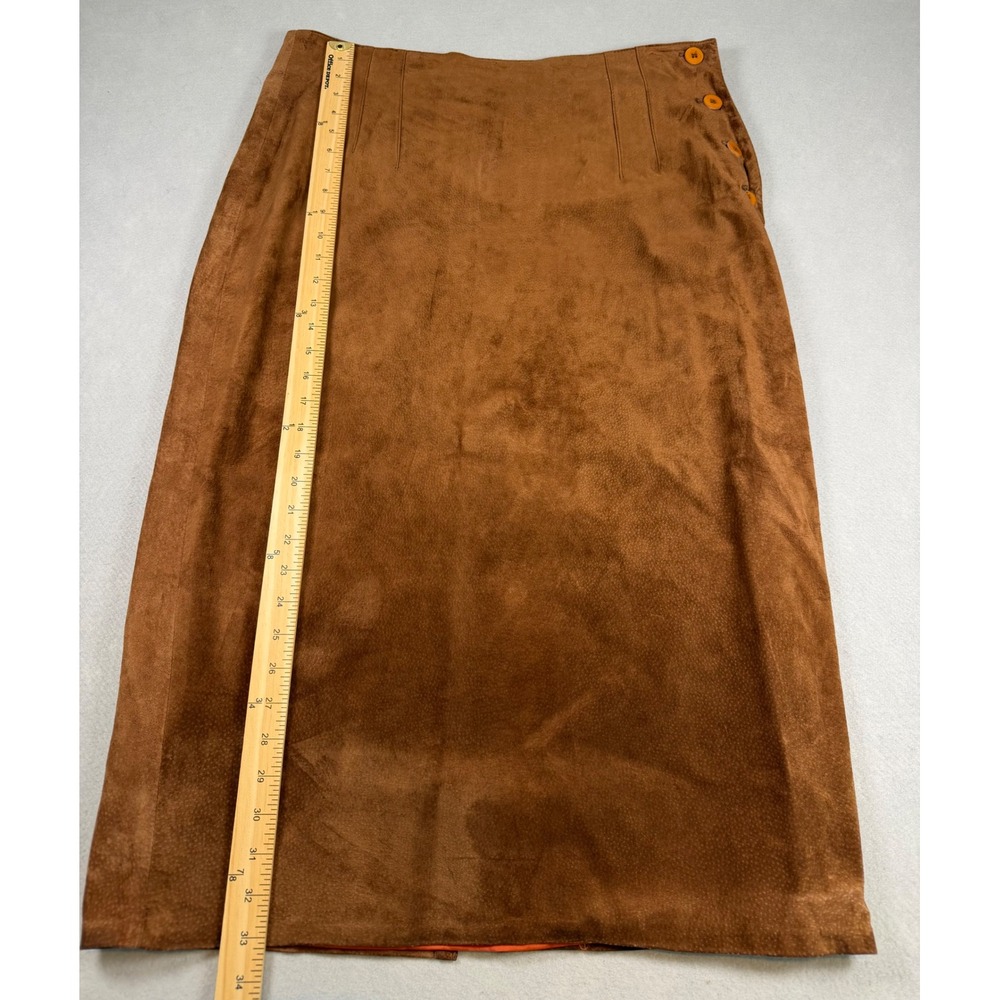 Talbots Vintage Brown Suede Leather Midi Skirt Side Button Pencil Size 18 USA - Picture 2 of 6